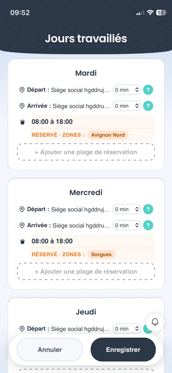 Jours travaillés et zones associées dans Stenko Pro