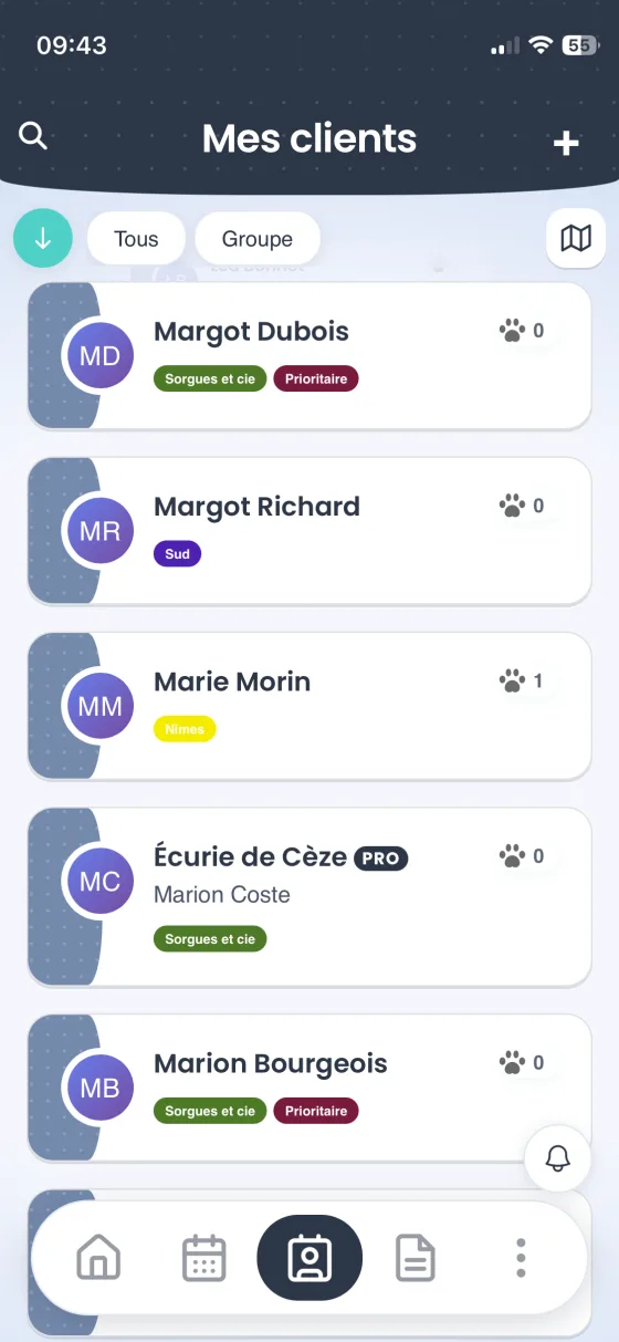 Fiches clients et animaux dans Stenko Pro