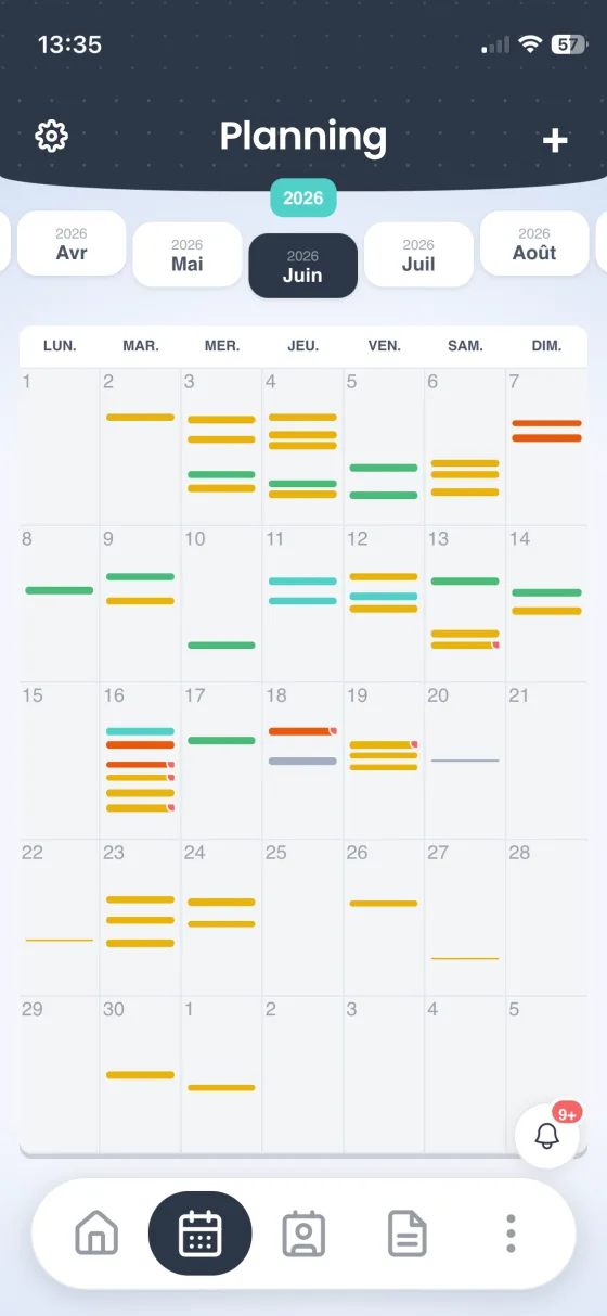 Planning mensuel des rendez-vous dans Stenko Pro