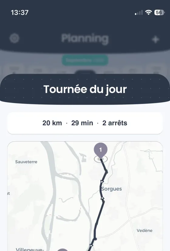 Tournée du jour avec itinéraire et arrêts dans Stenko Pro
